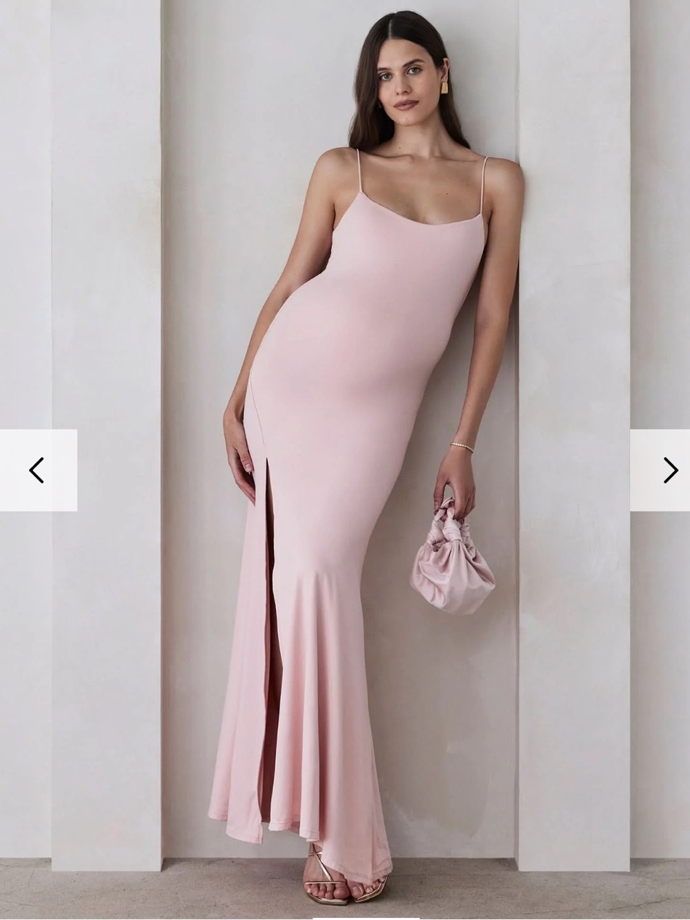 Elegant Spaghetti-Strap Maxi Dress in Blush Pink